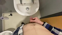 Pissing &amp_ cumming all over a public bathroom Thumb