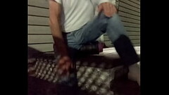 Stretching on Steps at Night with Jeans and T Thumb