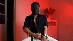 Masked handsome man Noel Dero watches kinky porn and jerks off. Loud moans and orgasm of a young guy Thumb