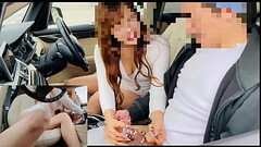 【Ejaculation control with chastity belt 】Japanese amateur femdom hand job in car. Thumb