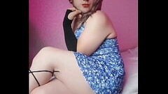 Nylon Shemale Mini Jeans Dress Sexy Legs Lady Boy Big Butt Big Ass Sissy Crossdresser Thumb