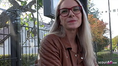 GERMAN SCOUT - Fit blonde Glasses Girl Vivi Vallentine Pickup and talk to Casting Fuck Thumb