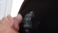 Messy handjob with cumshot on black shirt - Amateur handjob Thumb