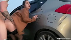 Picked up babe gets fucked by the car Thumb